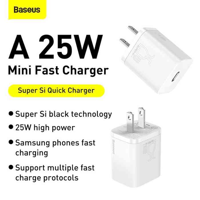 Baseus Super Si Quick Charger 1C 25W US Sets With Mini White...